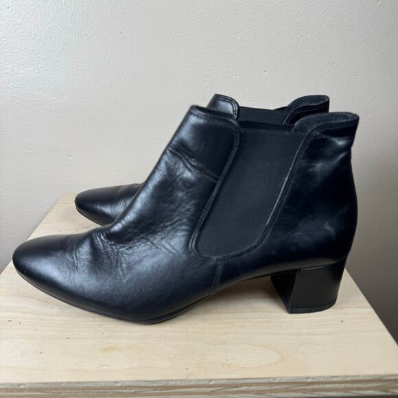 Paul Green Womens Ankle Heeled Boots Almond Toe Black Leather 90s size 5.5 - Picture 1 of 7